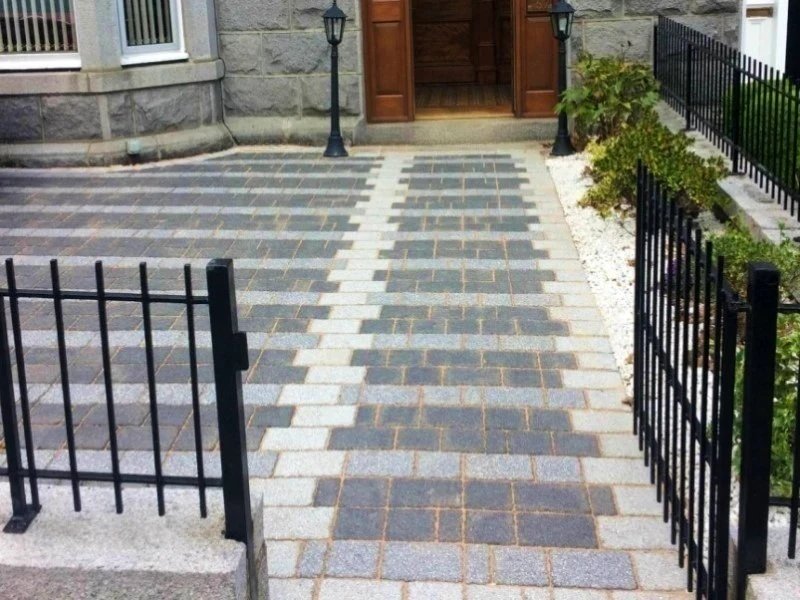 gray stone block driveway